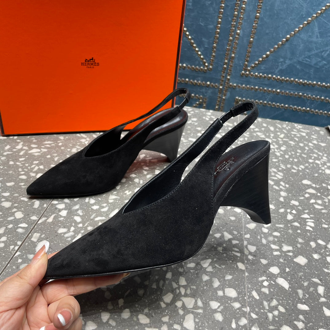 HIGH SLINGBACKS 7 CM IN BLACK SUEDE - 35