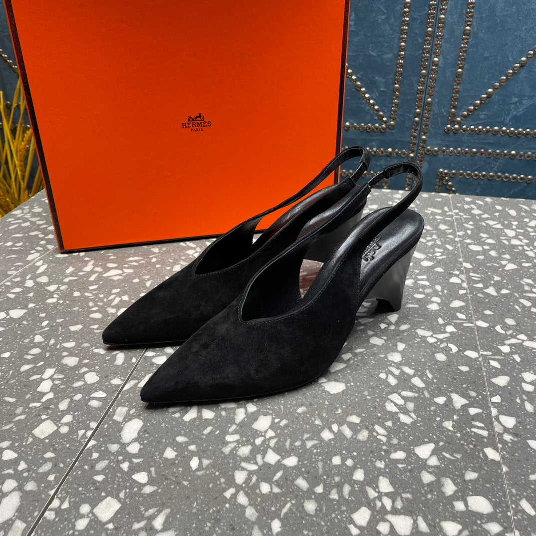 HIGH SLINGBACKS 7 CM IN BLACK SUEDE - 35