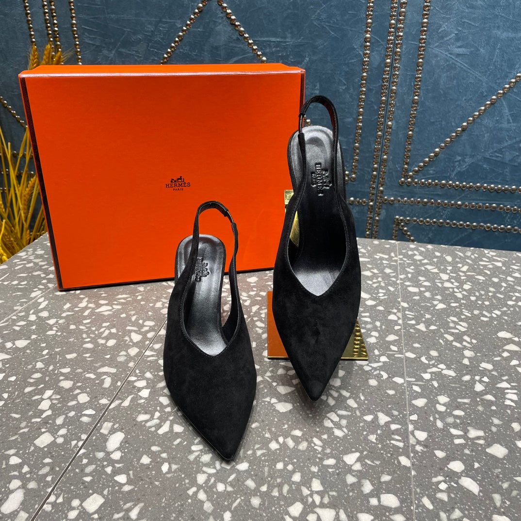 HIGH SLINGBACKS 7 CM IN BLACK SUEDE - 35