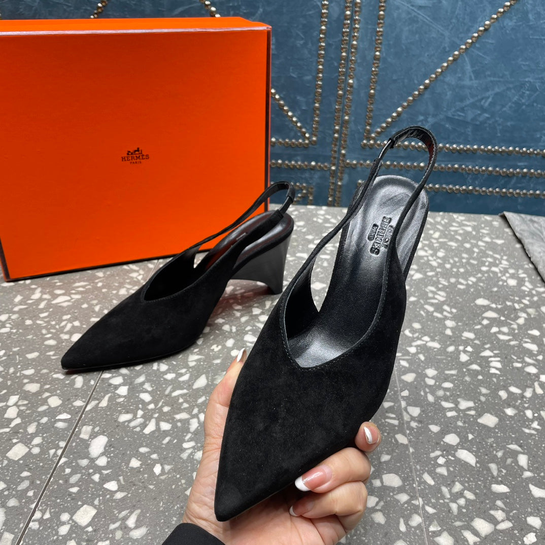 HIGH SLINGBACKS 7 CM IN BLACK SUEDE - 35