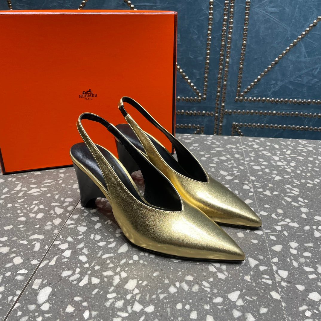 HIGH SLINGBACKS 7 CM IN LIGHT GOLD SHEEPSKIN - 35