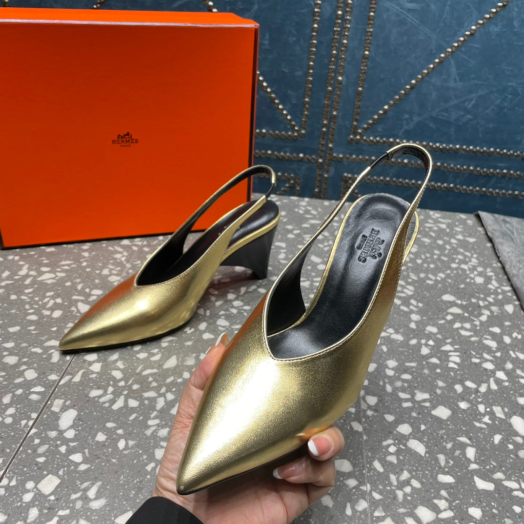 HIGH SLINGBACKS 7 CM IN LIGHT GOLD SHEEPSKIN - 35