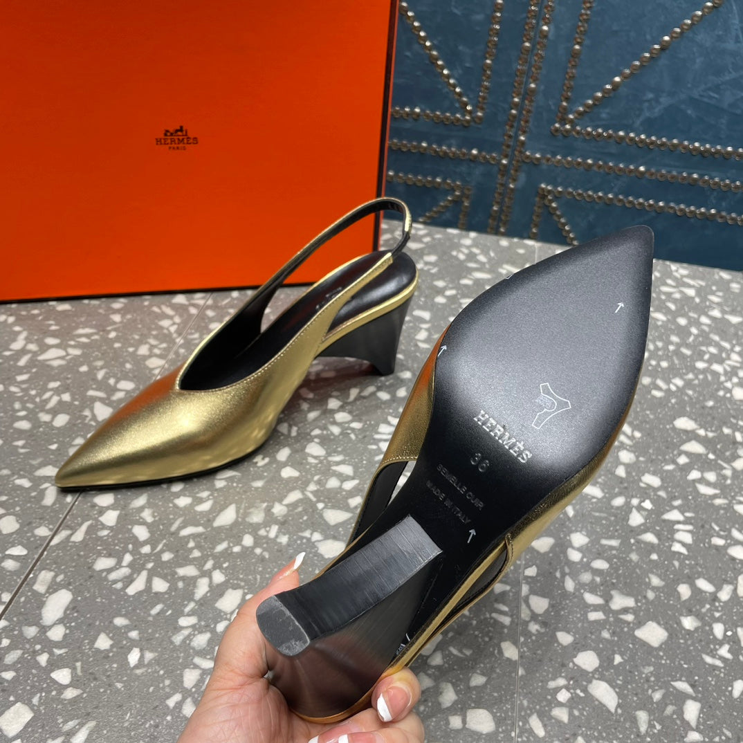 HIGH SLINGBACKS 7 CM IN LIGHT GOLD SHEEPSKIN - 35