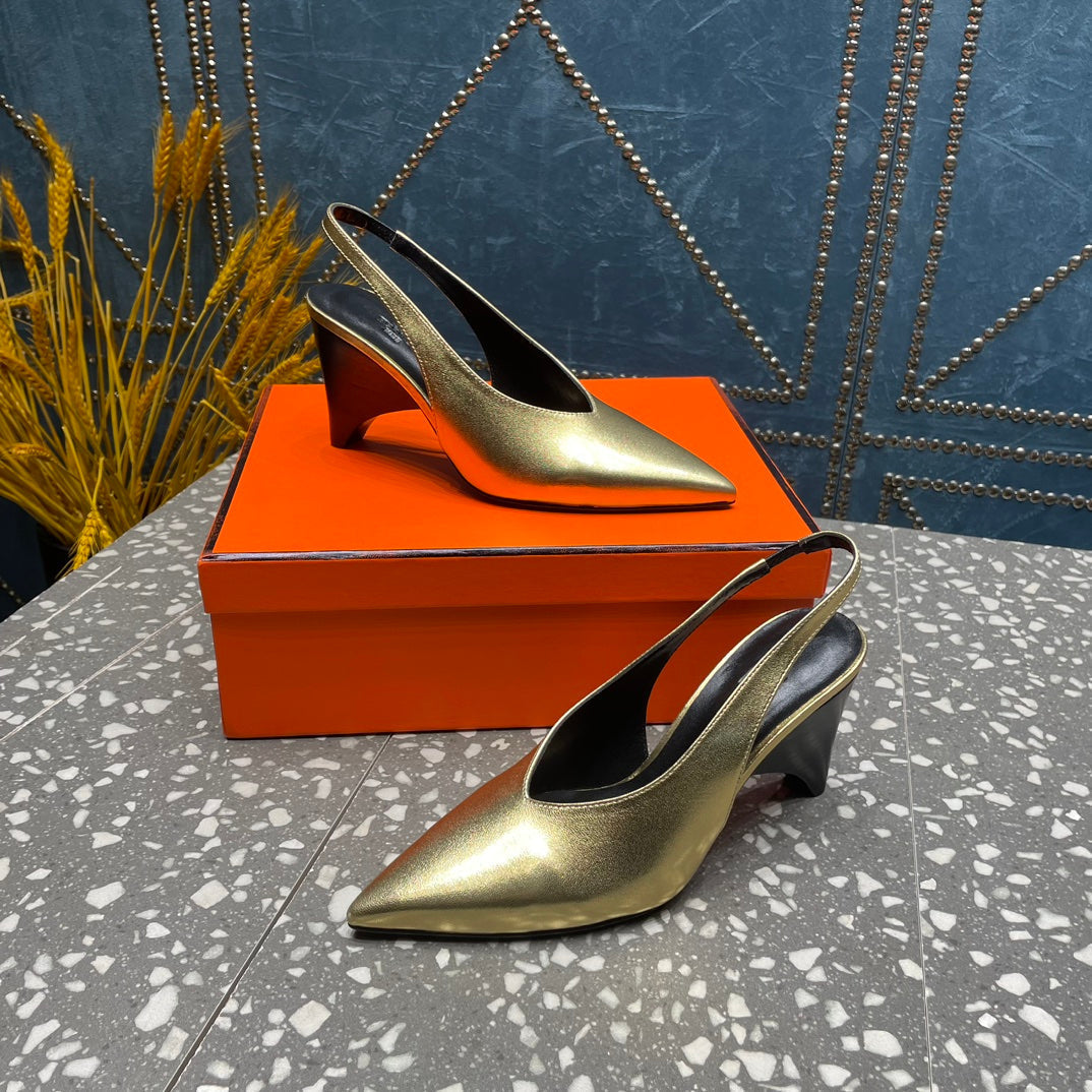 HIGH SLINGBACKS 7 CM IN LIGHT GOLD SHEEPSKIN - 35