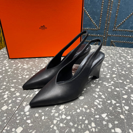 HIGH SLINGBACKS 7 CM IN BLACK SHEEPSKIN - 35