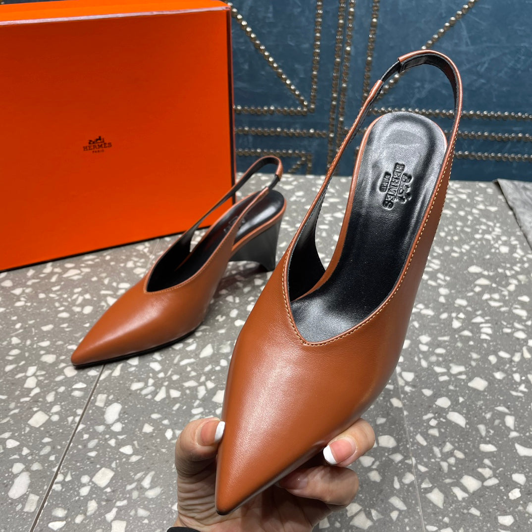 HIGH SLINGBACKS 7 CM IN UMBER BROWN SHEEPSKIN - 35