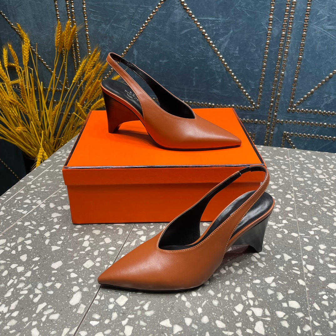 HIGH SLINGBACKS 7 CM IN UMBER BROWN SHEEPSKIN - 35