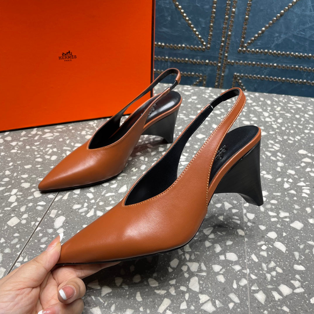 HIGH SLINGBACKS 7 CM IN UMBER BROWN SHEEPSKIN - 35