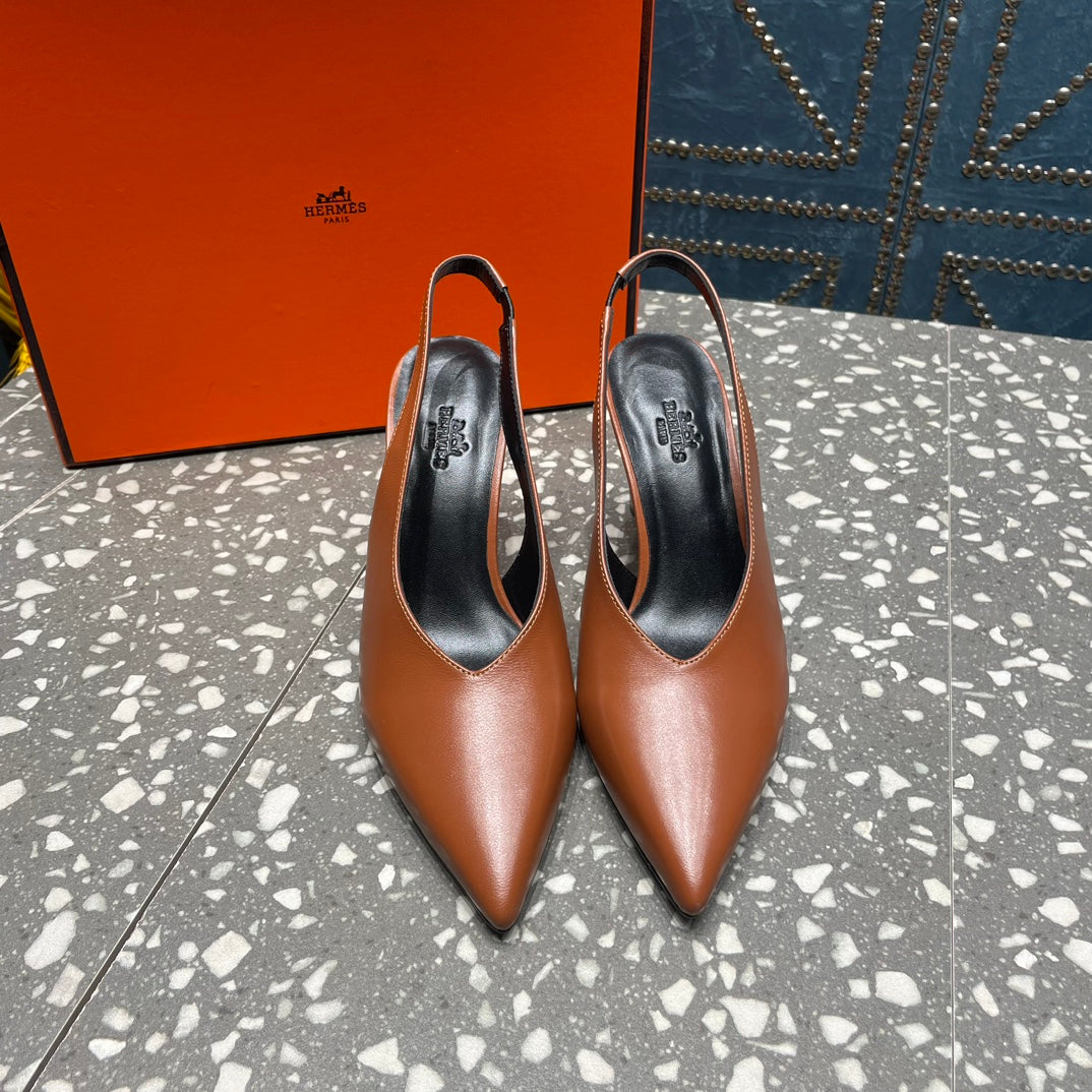 HIGH SLINGBACKS 7 CM IN UMBER BROWN SHEEPSKIN - 35