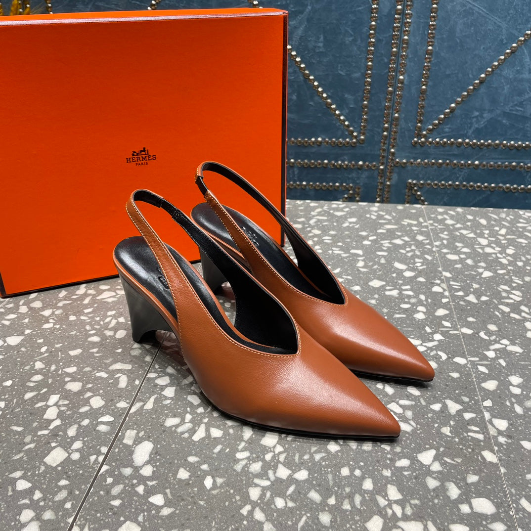 HIGH SLINGBACKS 7 CM IN UMBER BROWN SHEEPSKIN - 35