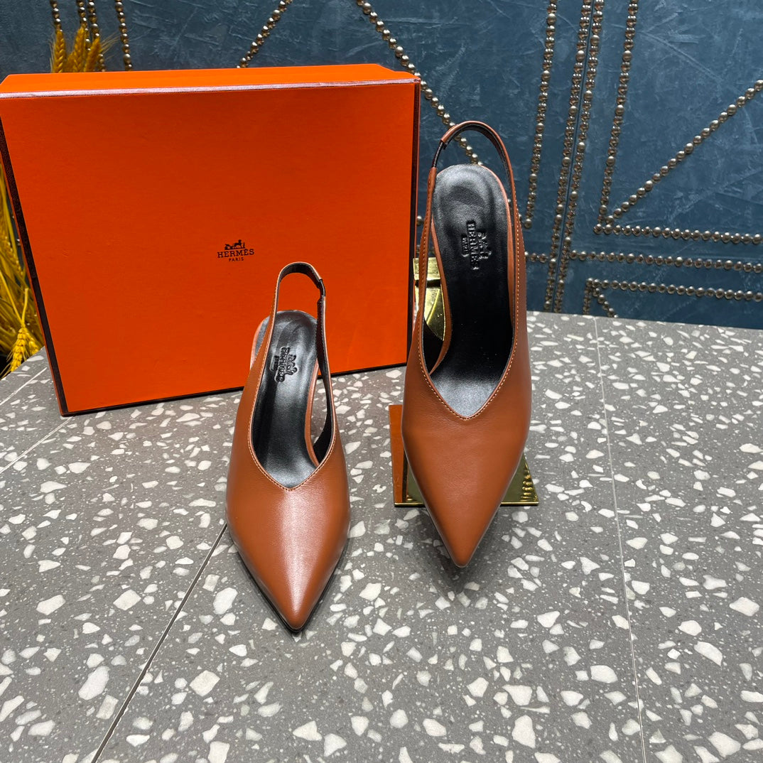 HIGH SLINGBACKS 7 CM IN UMBER BROWN SHEEPSKIN - 35