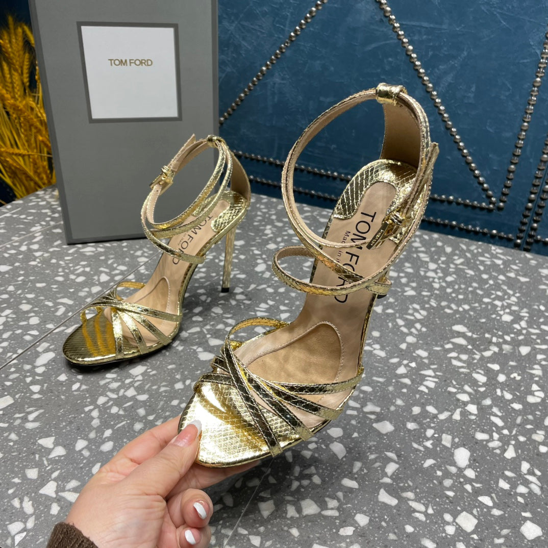 IDA SANDAL 10 CM IN GOLD SNAKE PATTERNED CALFSKIN