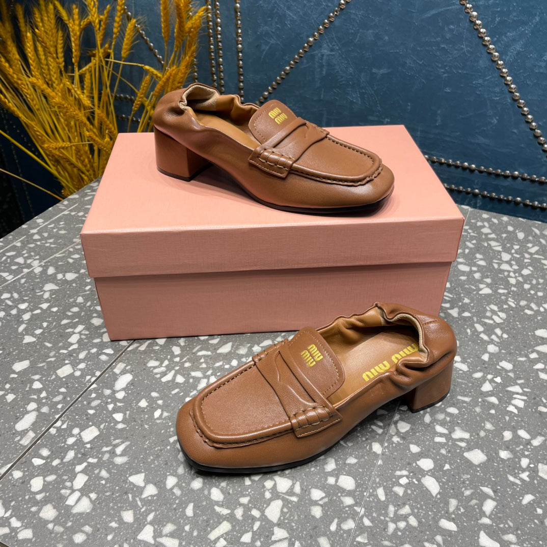 HIGH BROGUE LOAFERS IN CARAMEL BROWN LAMBSKIN - 35