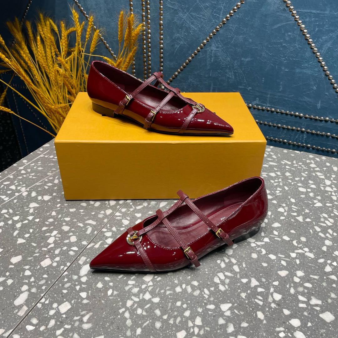 POINTED FLAT SHOES IN BURGUNDY RED CALFSKIN - 35