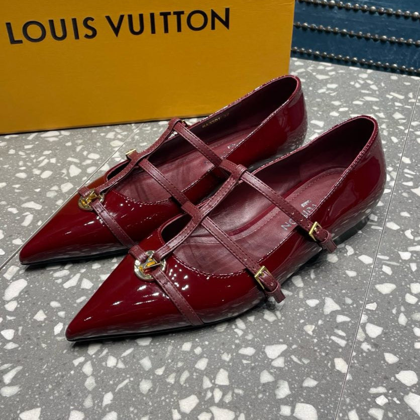 POINTED FLAT SHOES IN BURGUNDY RED CALFSKIN - 35