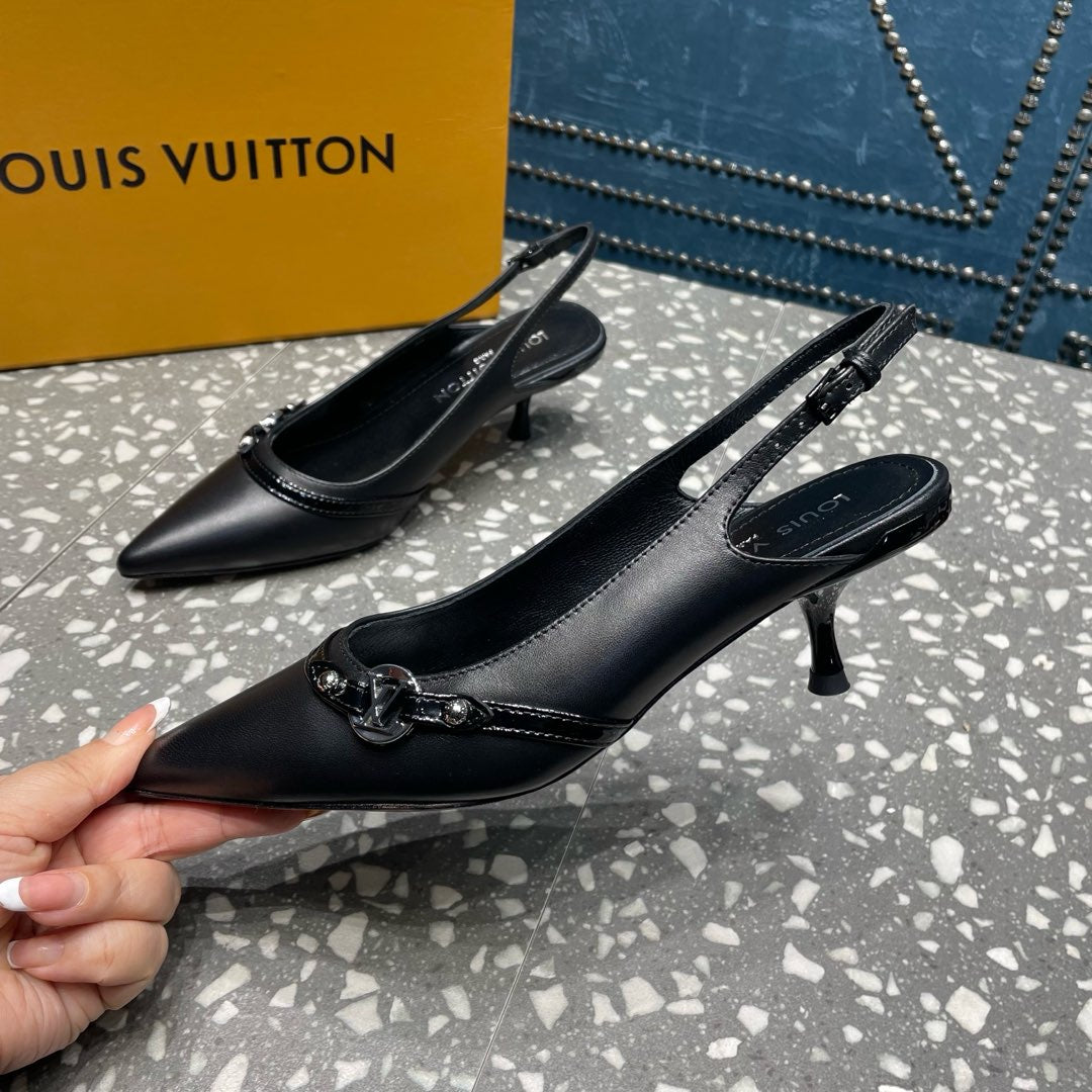 HIGH HEEL 55 MM SLINGBACKS IN BLACK SHEEPSKIN - 35