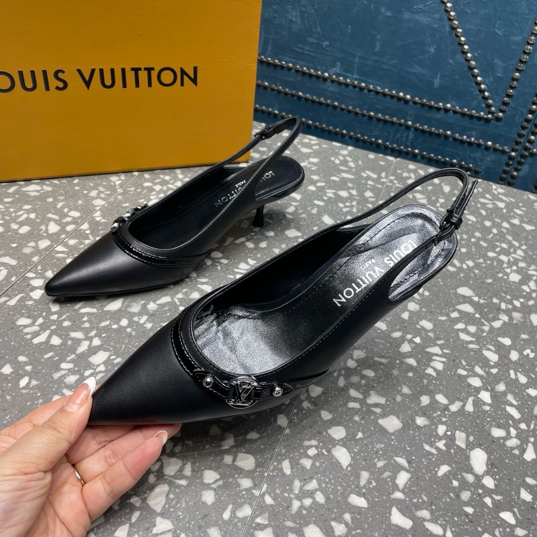 HIGH HEEL 55 MM SLINGBACKS IN BLACK SHEEPSKIN - 35