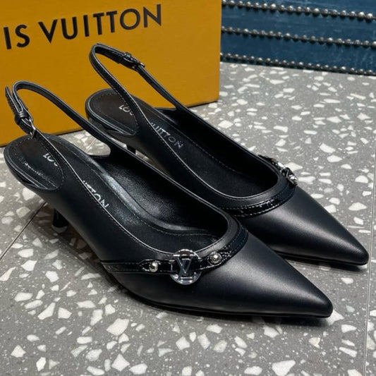 HIGH HEEL 55 MM SLINGBACKS IN BLACK SHEEPSKIN - 35
