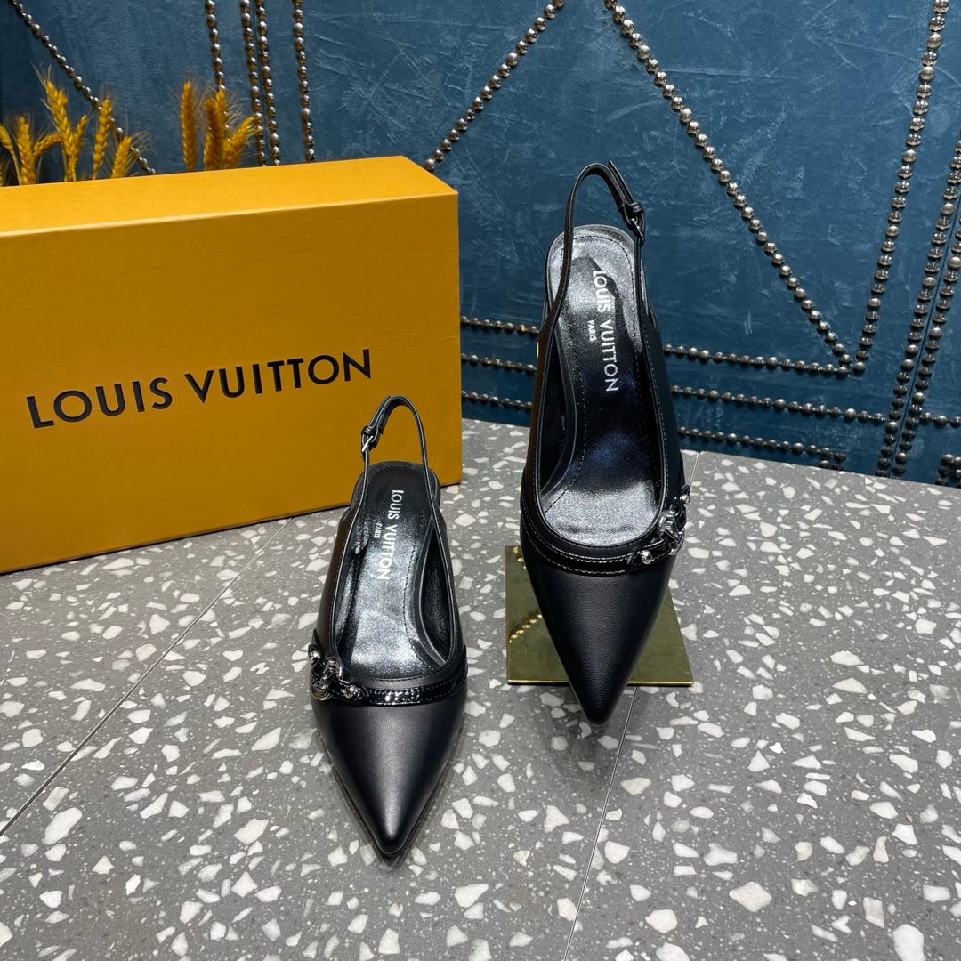 HIGH HEEL 55 MM SLINGBACKS IN BLACK SHEEPSKIN - 35