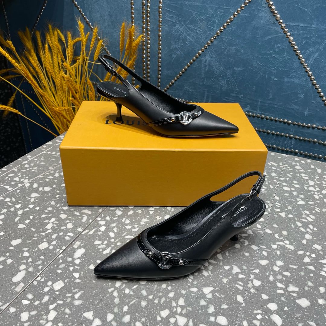 HIGH HEEL 55 MM SLINGBACKS IN BLACK SHEEPSKIN - 35