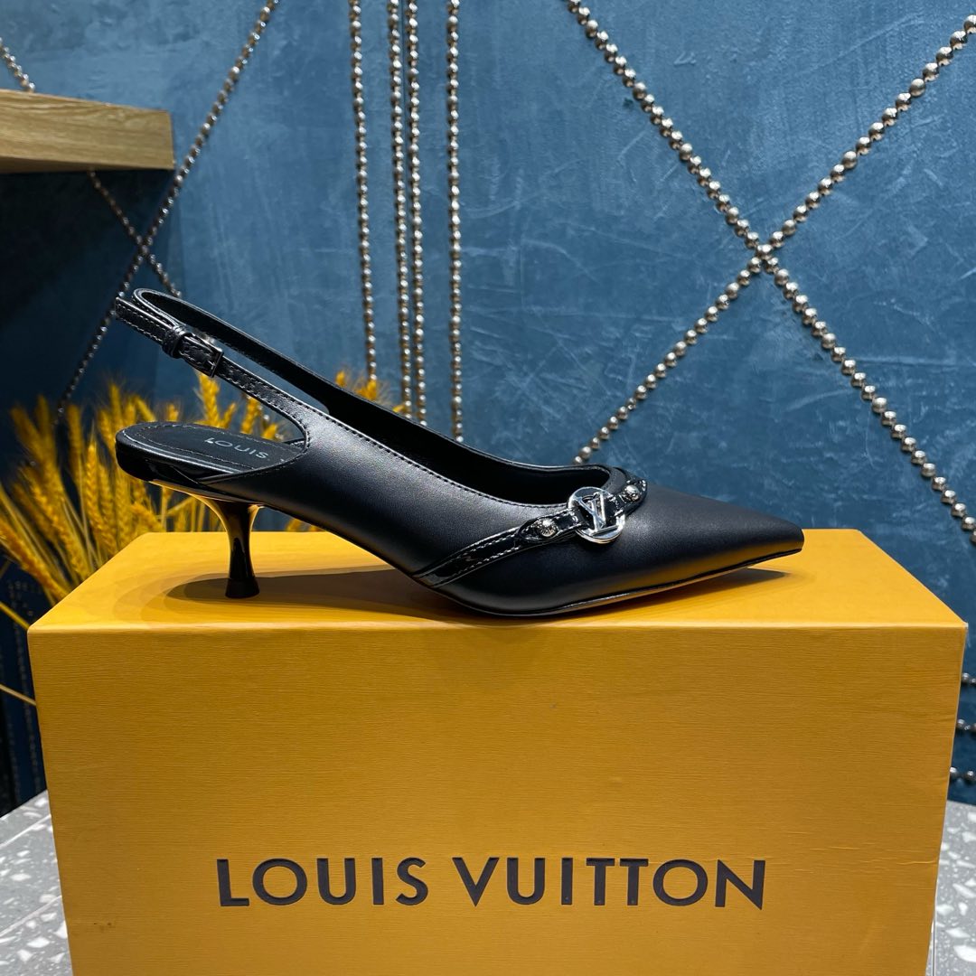 HIGH HEEL 55 MM SLINGBACKS IN BLACK SHEEPSKIN - 35