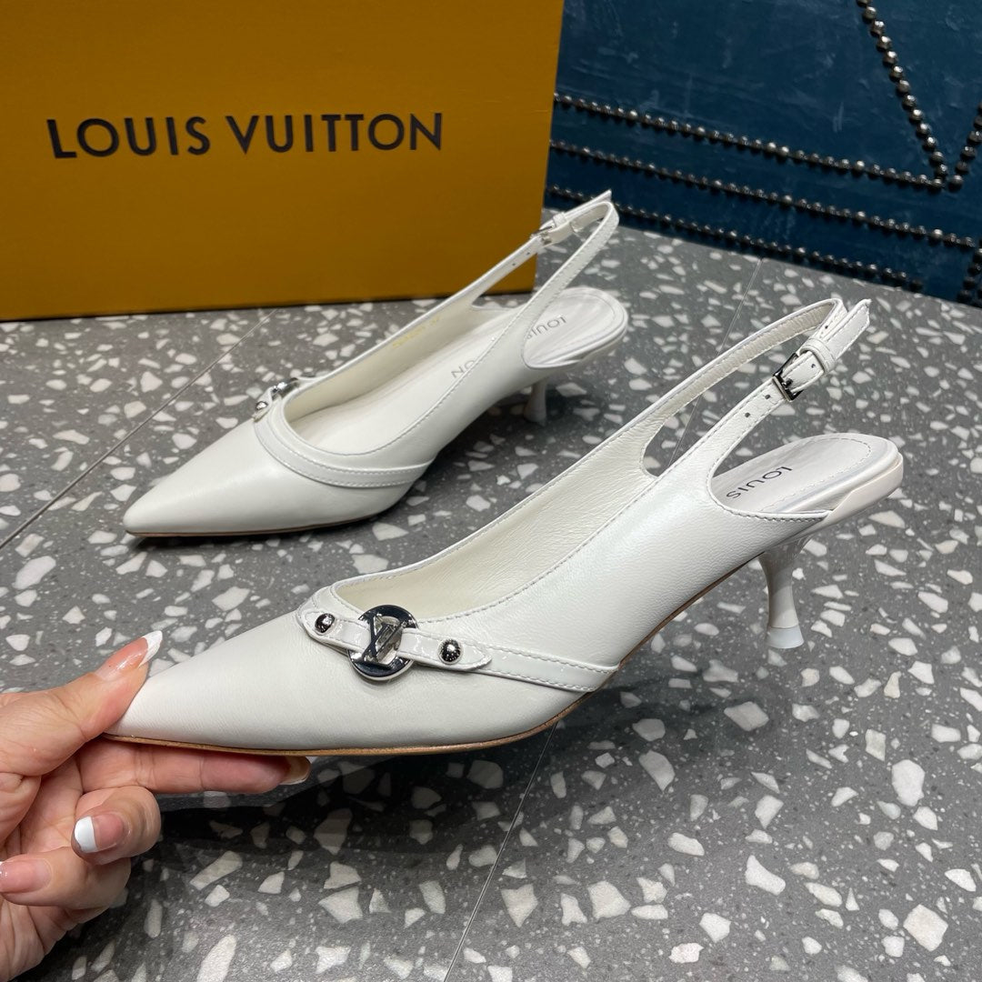 HIGH HEEL 55 MM SLINGBACKS IN WHITE SHEEPSKIN - 35