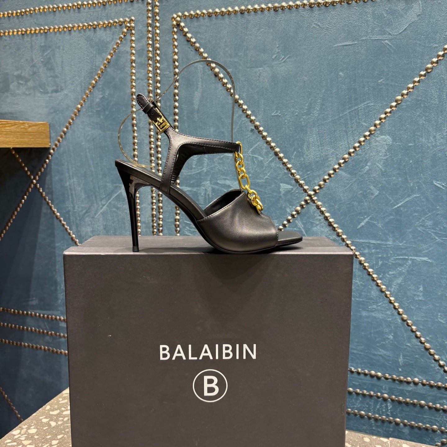 BALMAIN БОСОНІЖКИ НА ВИСОКИХ ПІДБОРАХ 26S, 95 ММ, ЧОРНА ТЕЛЯЧА ШКІРА