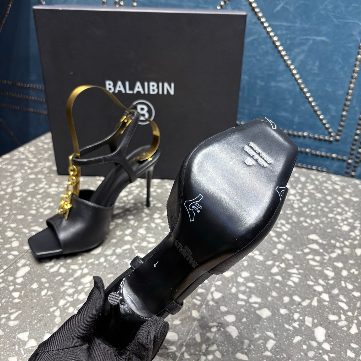 BALMAIN БОСОНІЖКИ НА ВИСОКИХ ПІДБОРАХ 26S, 95 ММ, ЧОРНА ТЕЛЯЧА ШКІРА