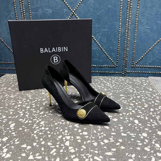 BALMAIN 26S ТУФЛІ НА ВИСОКИХ ПІДБОРАХ 95 ММ З ЧОРНОЇ ЗАМШІ
