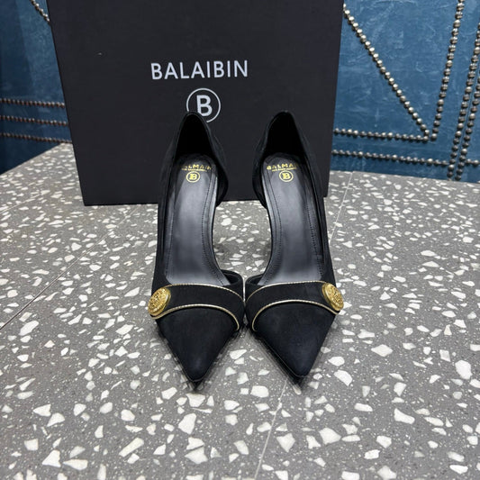 BALMAIN 26S ТУФЛІ НА ВИСОКИХ ПІДБОРАХ 95 ММ З ЧОРНОЇ ЗАМШІ