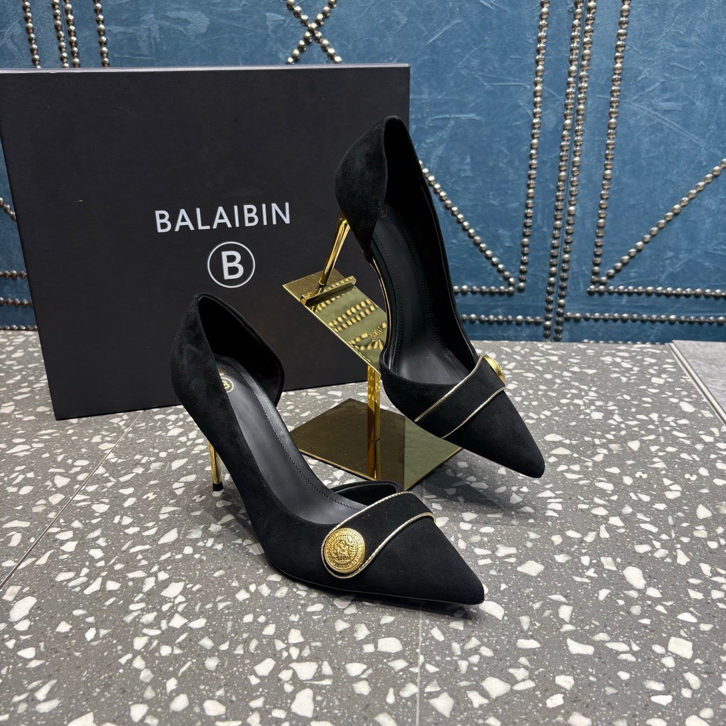 BALMAIN 26S ТУФЛІ НА ВИСОКИХ ПІДБОРАХ 95 ММ З ЧОРНОЇ ЗАМШІ