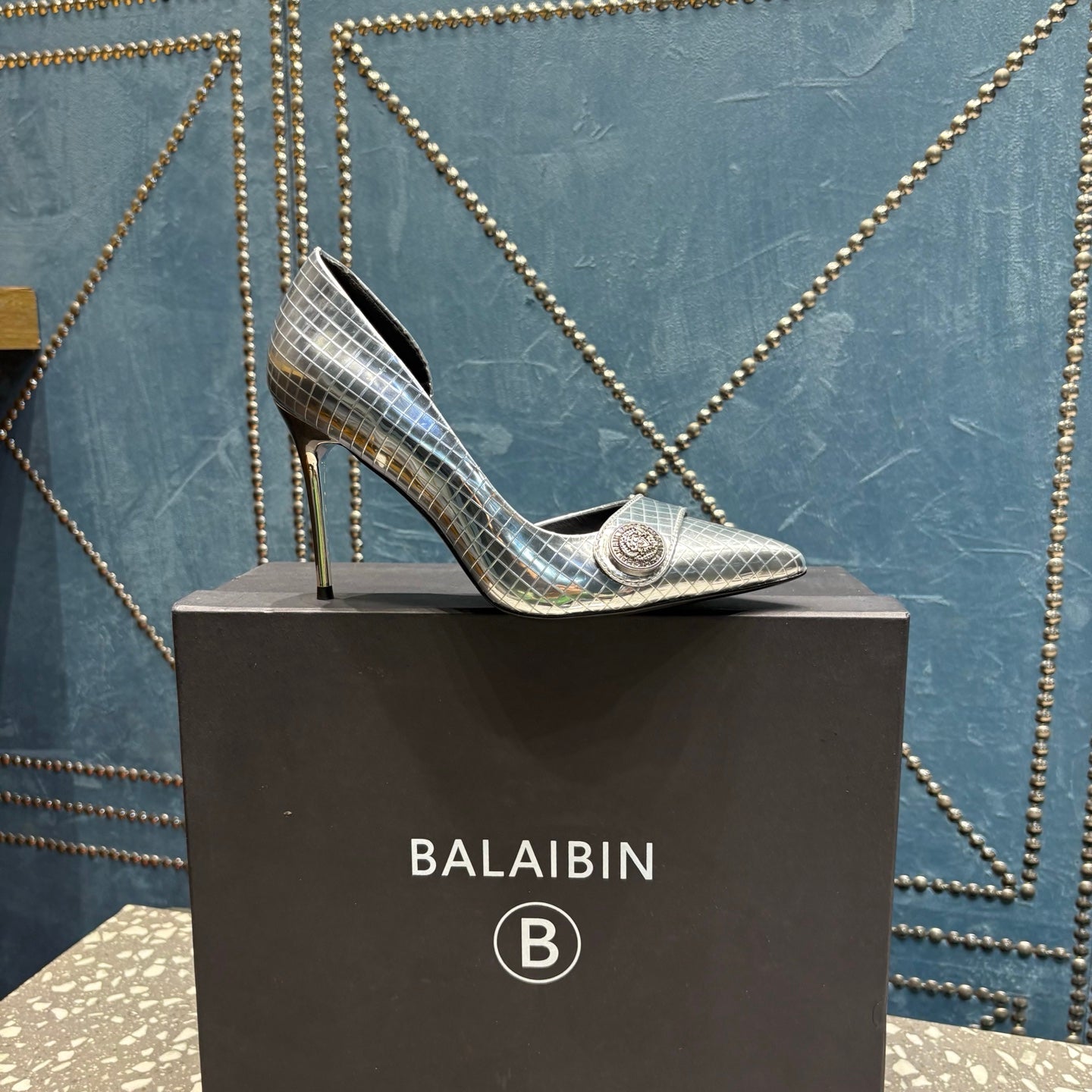 BALMAIN 26S ТУФЛІ НА ВИСОКИХ ПІДБОРАХ 95 ММ ЗІ СРІБНОЇ ТЕЛЯЧОЇ ШКІРИ