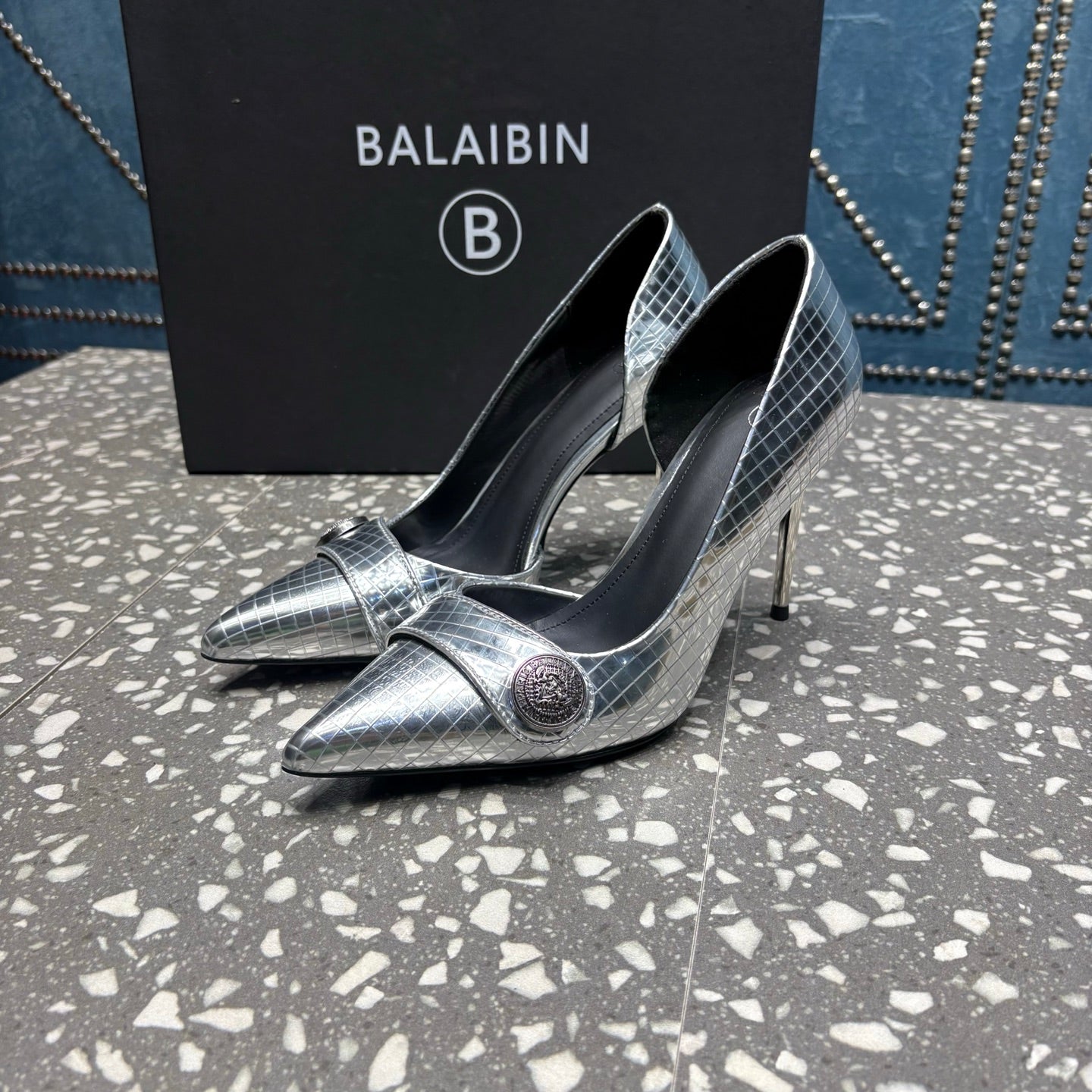 BALMAIN 26S ТУФЛІ НА ВИСОКИХ ПІДБОРАХ 95 ММ ЗІ СРІБНОЇ ТЕЛЯЧОЇ ШКІРИ