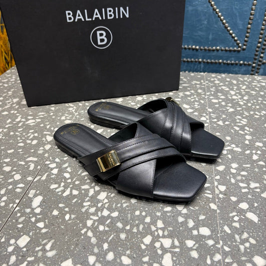 ШЛЬОПАНЦІ BALMAIN 26S З ПЕРЕХРЕСНИМИ РЕМІНЦЯМИ З ЧОРНОЇ ТЕЛЯЧОЇ ШКІРИ
