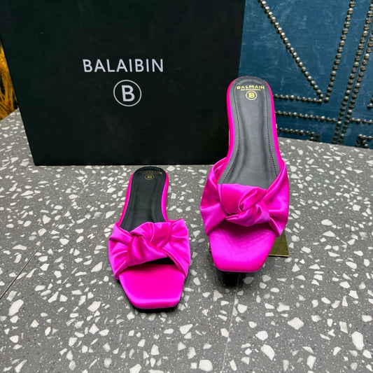 ШЛЬОПАНЦІ BALMAIN 26S З ТЕМНО-РОЖЕВОГО АТЛАСУ