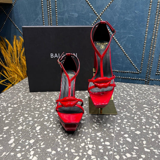 БОСОНІЖКИ BALMAIN 26S НА ВИСОКИХ ПІДБОРАХ 105 ММ З ЧЕРВОНОЇ ТЕЛЯЧОЇ ШКІРИ, СТИЛЬ 9