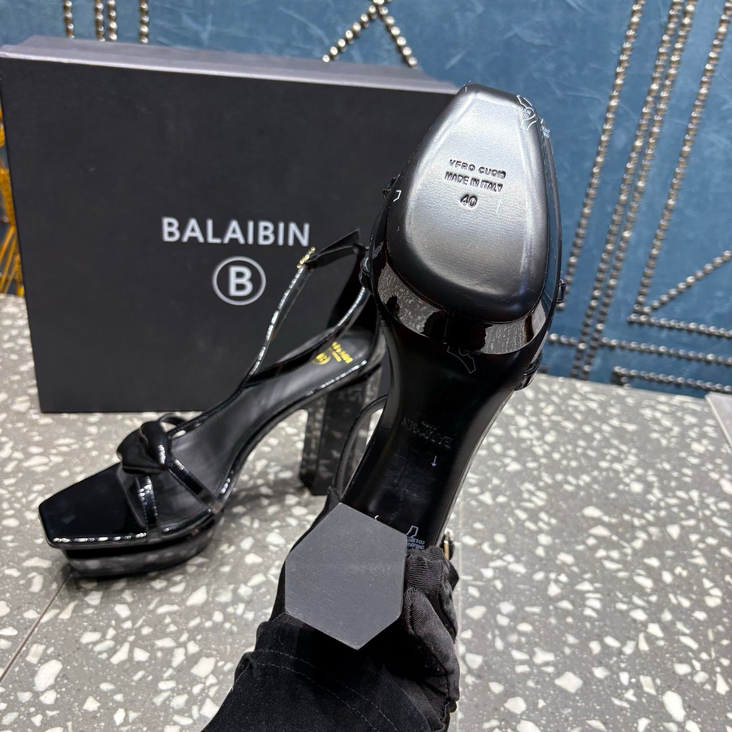 БОСОНІЖКИ НА ВИСОКИХ ПІДБОРАХ BALMAIN 26S 105 ММ З ЧОРНОЇ ТЕЛЯЧОЇ ШКІРИ СТИЛЬ 8