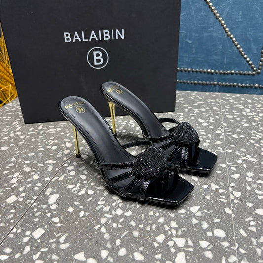 Босоніжки BALMAIN 26S на підборах 95 мм з чорної телячої шкіри, модель 7