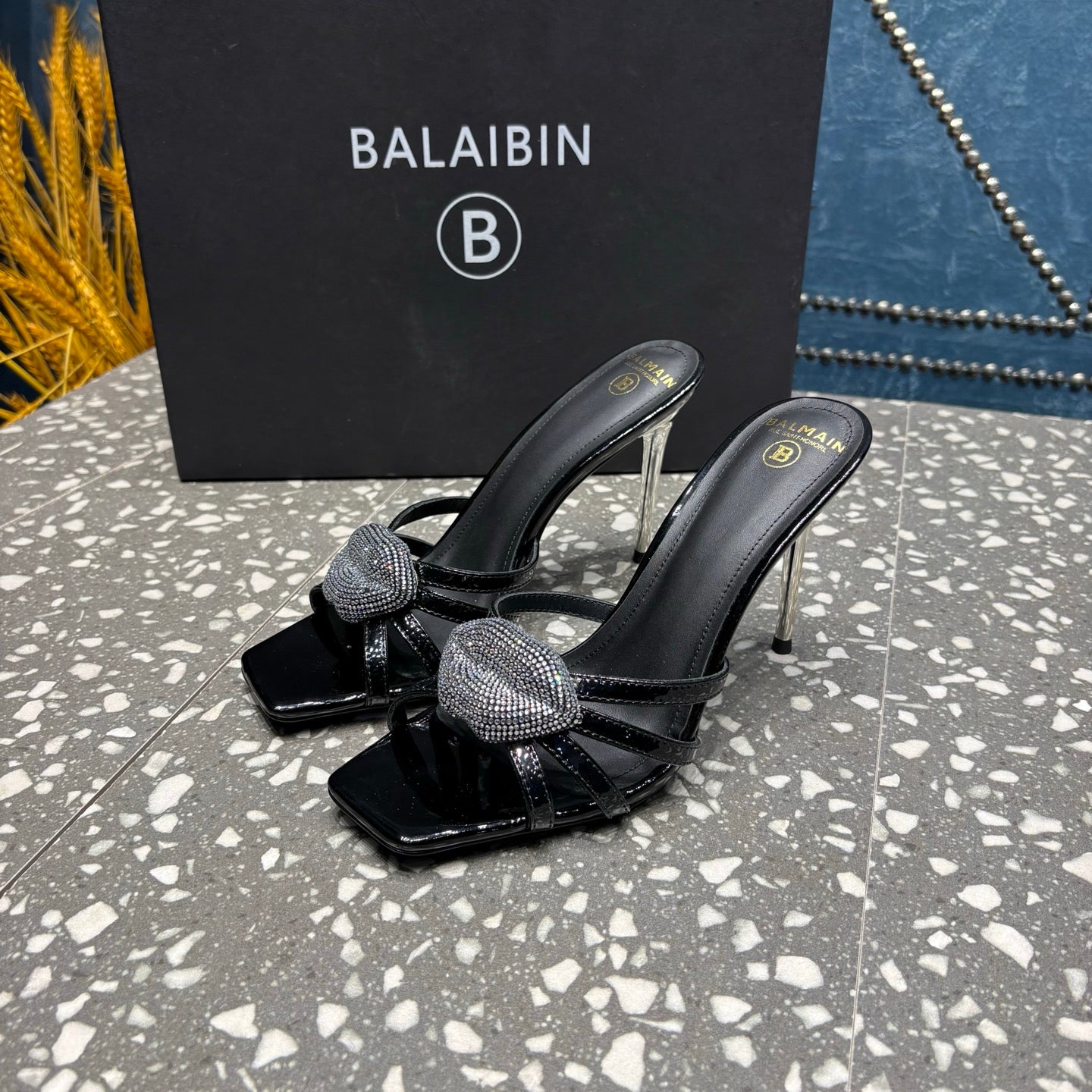БОСОНІЖКИ BALMAIN 26S НА ВИСОКИХ ПІДБОРАХ 95 ММ З ЧОРНОЇ ТЕЛЯЧОЇ ШКІРИ, МОДЕЛЬ 6
