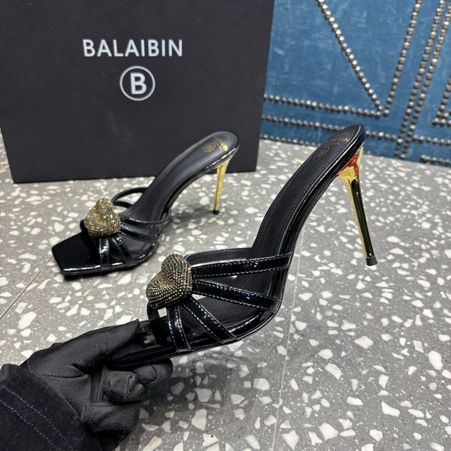 БОСОНІЖКИ BALMAIN 26S НА ВИСОКИХ ПІДБОРАХ 95 ММ З ЧОРНОЇ ТЕЛЯЧОЇ ШКІРИ СТИЛЬ 5