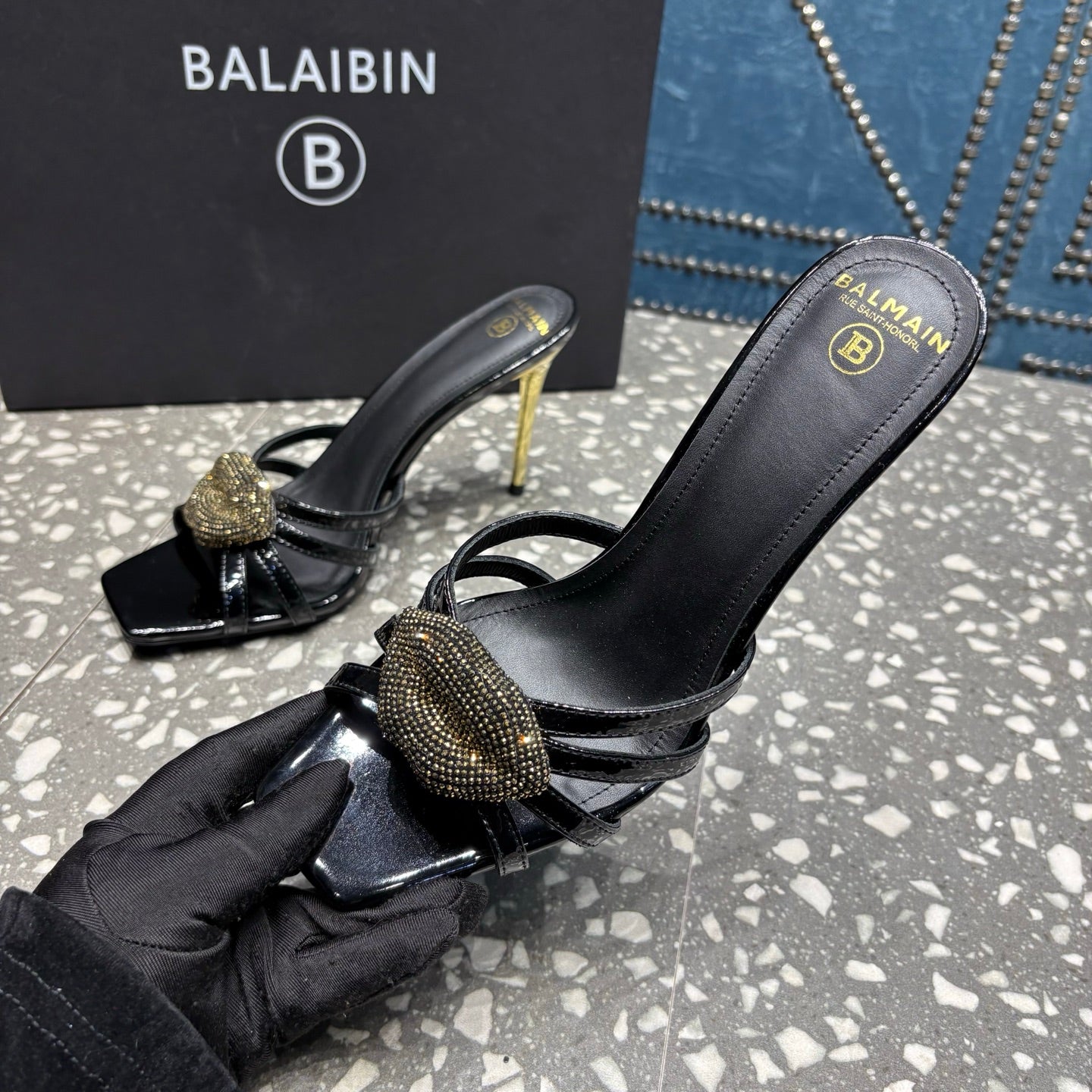 БОСОНІЖКИ BALMAIN 26S НА ВИСОКИХ ПІДБОРАХ 95 ММ З ЧОРНОЇ ТЕЛЯЧОЇ ШКІРИ СТИЛЬ 5