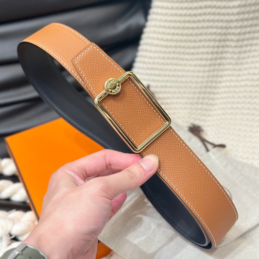 HM OSCAR BELT GOLD BUCKLE & REVERSIBLE GINGER ORANGE LEATHER STRAP 38MM - 30