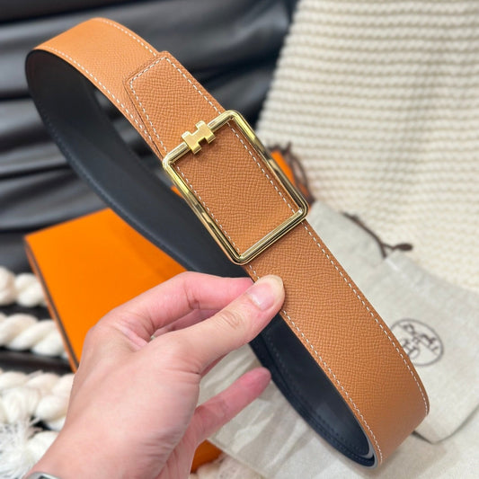 HM TUBE H BELT GOLD BUCKLE & REVERSIBLE GINGER ORANGE LEATHER STRAP 38MM - 30