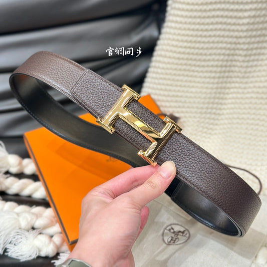 HM 5382 BELT GOLD BUCKLE & REVERSIBLE BLACK LEATHER STRAP 38MM - 30