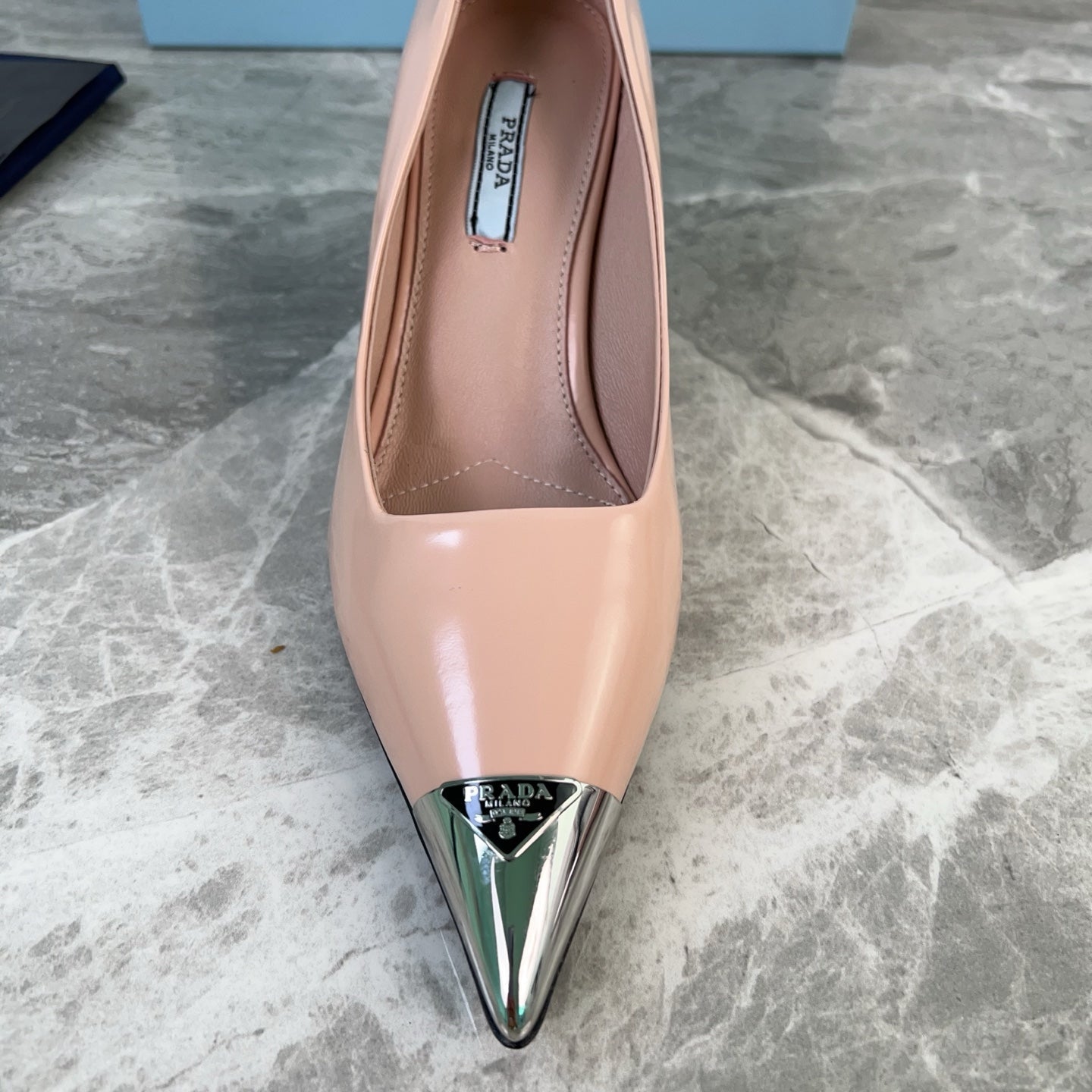 PRADA 25S METAL-CAPPED POINTED-TOE HIGH HEELS IN WARM BEIGE CALFSKIN - 34