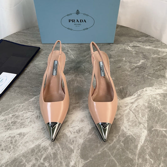 Босоніжки-слінгбеки PRADA 25S З МЕТАЛЕВИМ НОСОМ З ТЕЛЯЧОЇ ШКІРИ ТЕПЛОГО БЕЖЕВОГО КОЛЬОРУ – 34