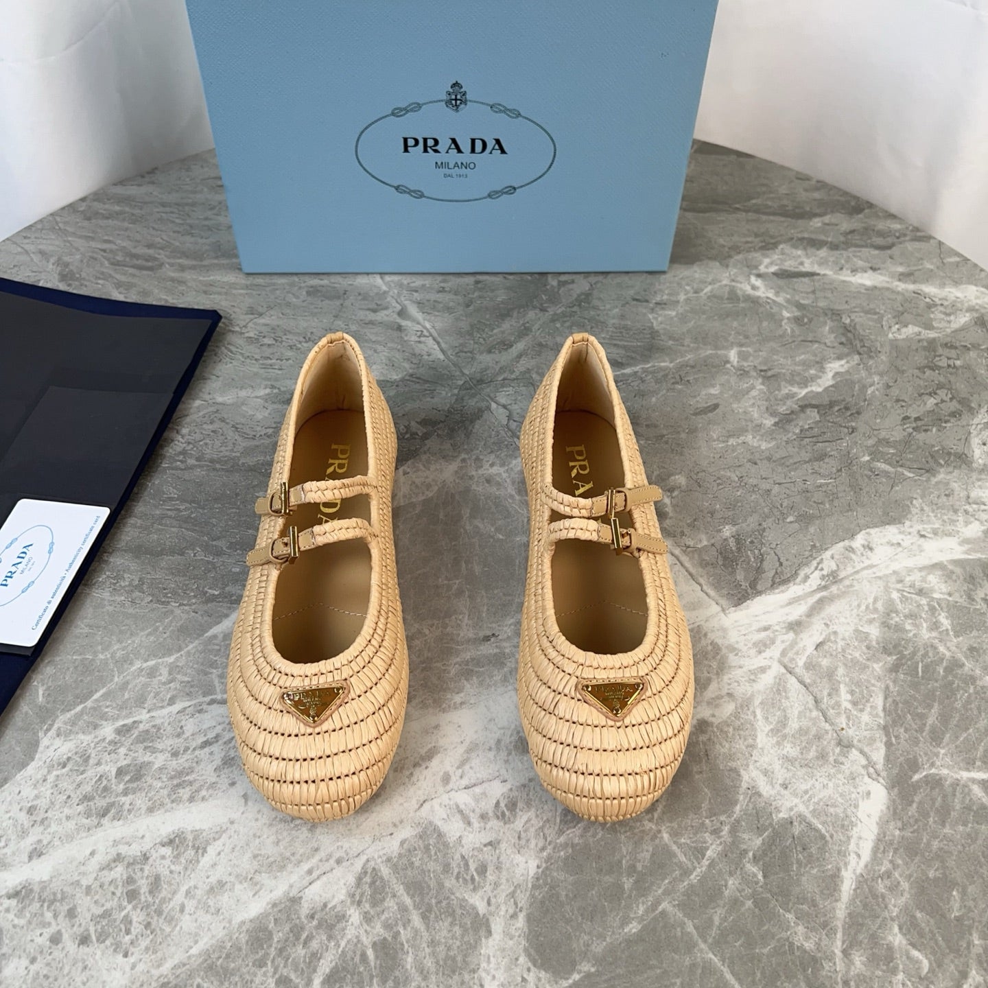 PRADA 25S BALLET FLAT IN NATURAL RAFFIA AND CALFSKIN - 35