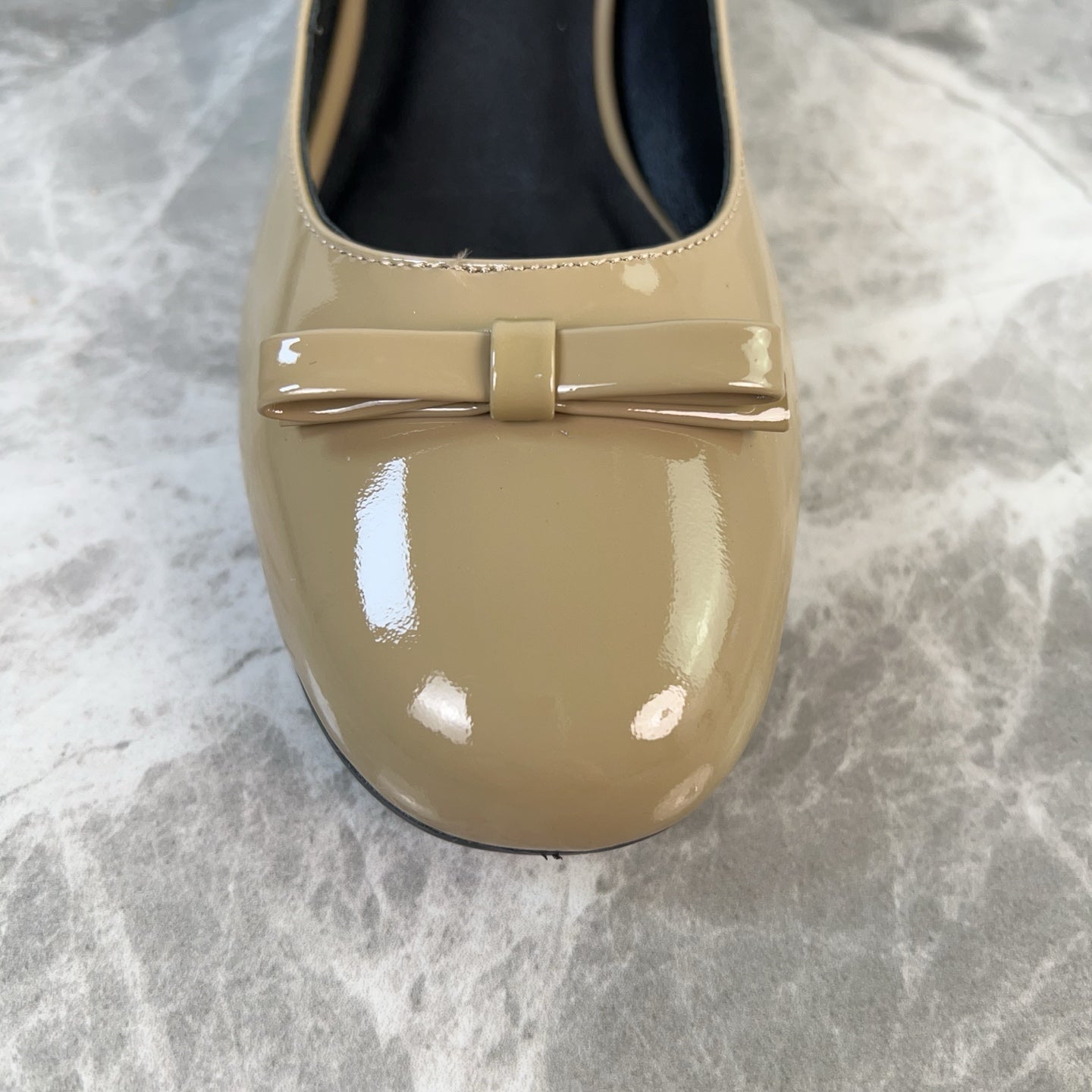 PRADA 25S LOW HEELS SLIP ON BOW 45MM IN GOLDEN BEIGE GLOSSY CALFSKIN - 34