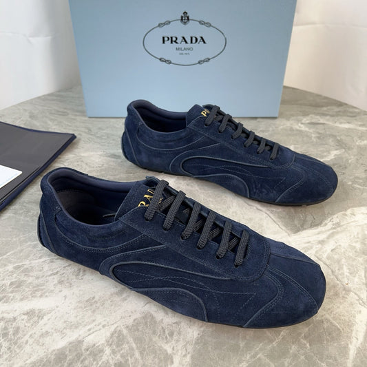 PRADA 25S MONTECARLO ANTIQUED SNEAKERS IN NAVY BLUE SUEDE - 35