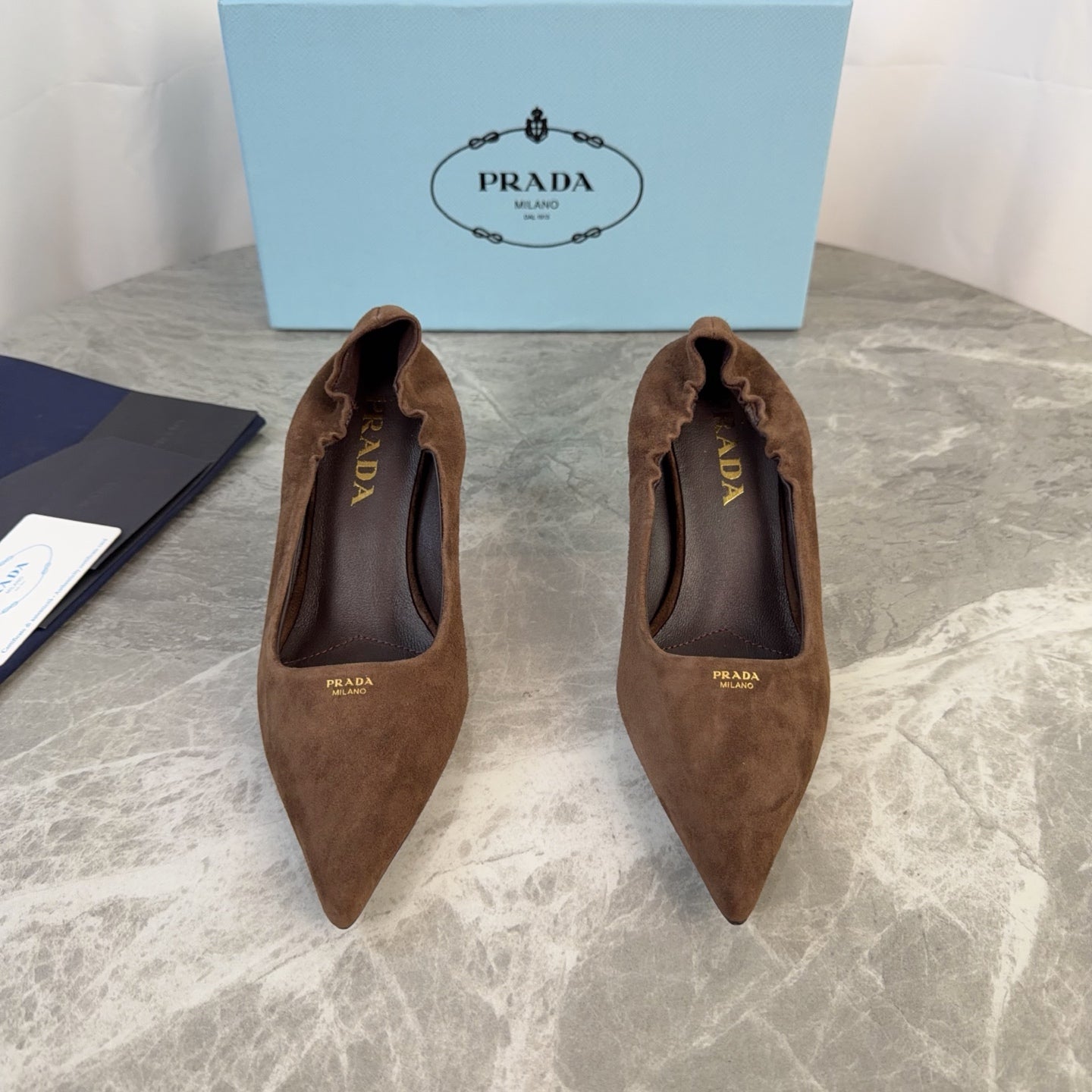PRADA 25S HIGH HEELS 75 MM IN DARK BROWN SUEDE - 34
